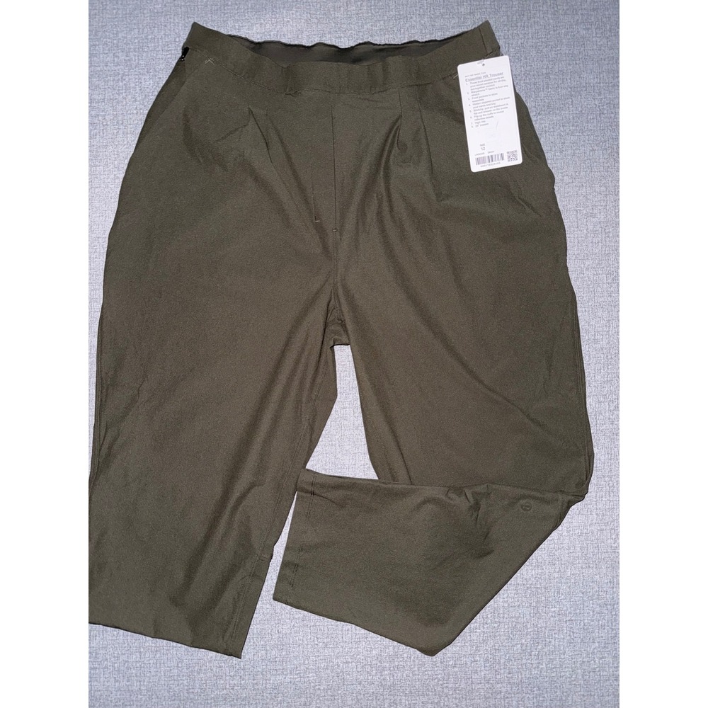 NEW Lululemon Essential HR Trouser Army Green High Rise Pleated Pants Size 12